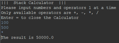 Stack calculator code